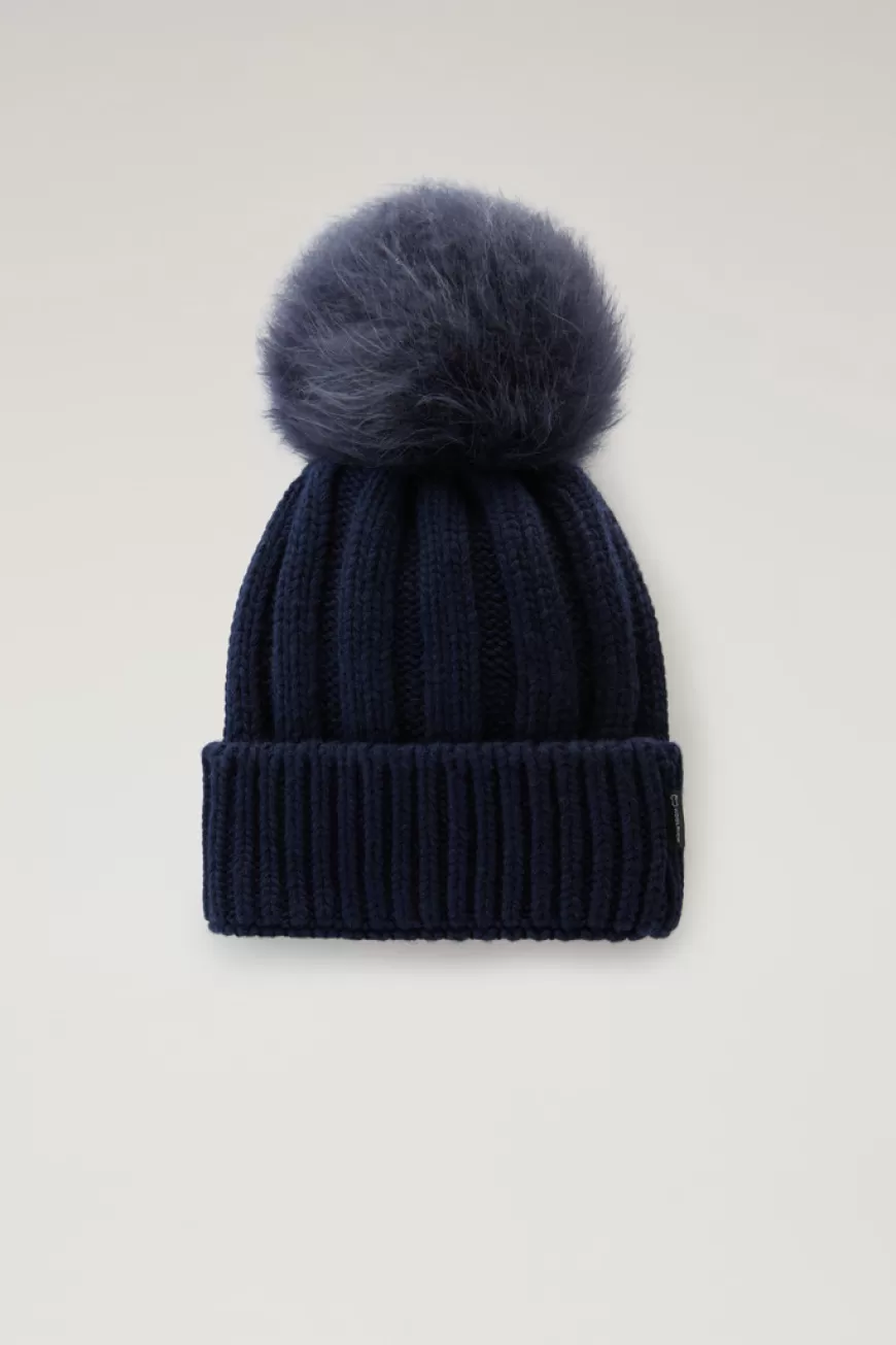 Beanie aus reiner Schurwolle mit Kaschmirbommel für Mädchen>Woolrich Flash Sale