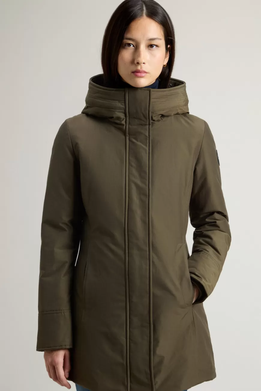 Boulder Parka mit Kapuze und abnehmbarem Pelzimitat-Besatz aus Ramar Cloth>Woolrich Cheap