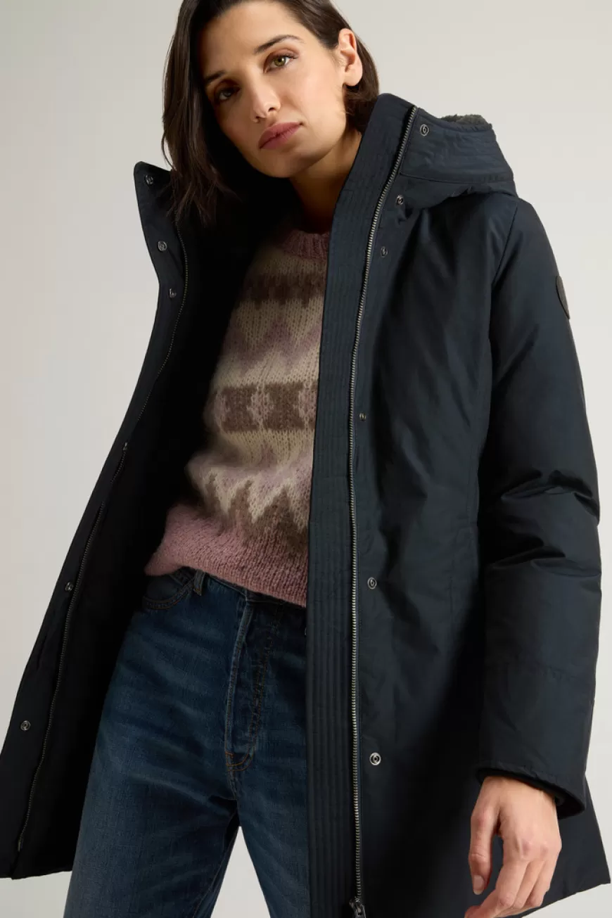 Boulder Parka mit Kapuze und abnehmbarem Pelzimitat-Besatz aus Ramar Cloth>Woolrich Fashion