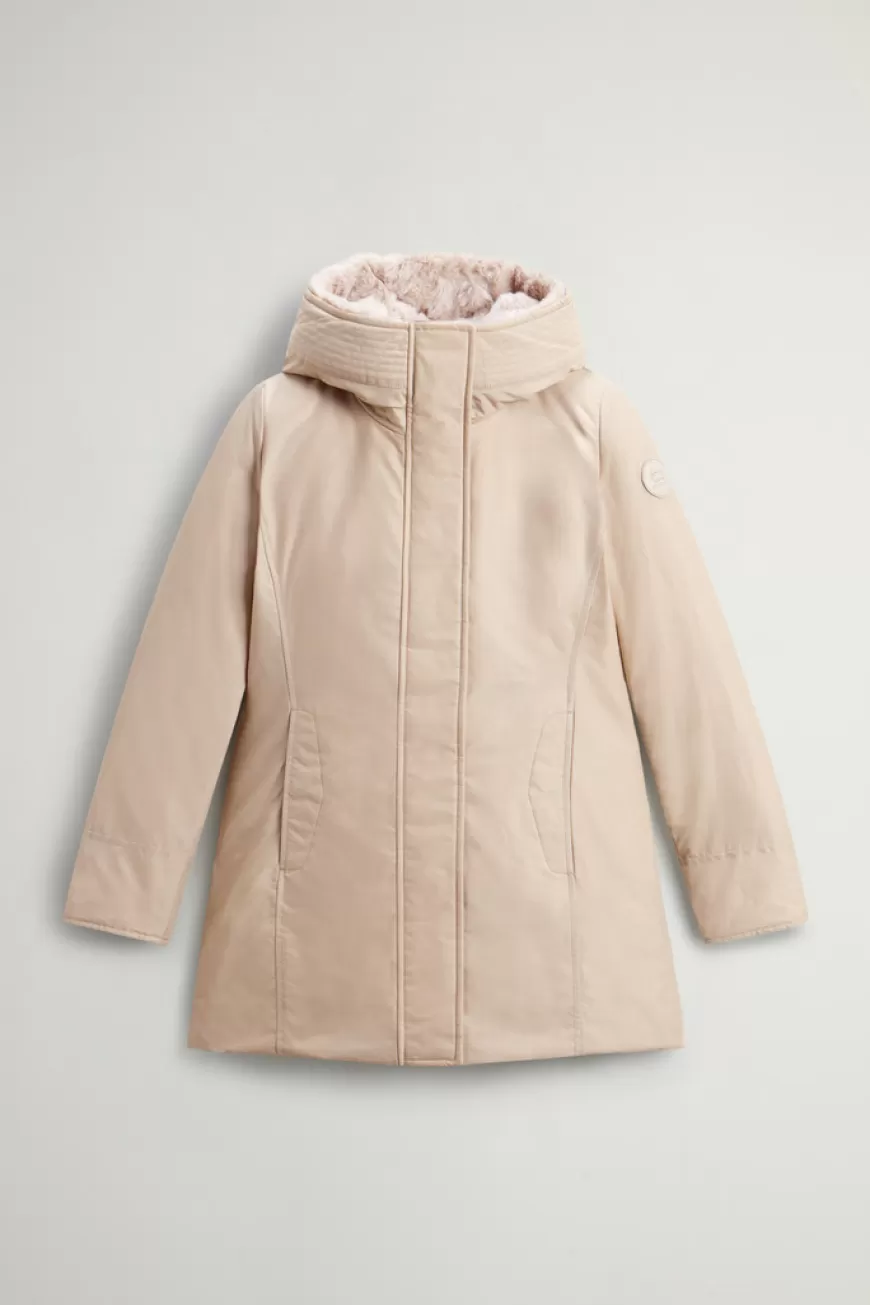 Boulder Parka mit Kapuze und abnehmbarem Pelzimitat-Besatz aus Ramar Cloth>Woolrich Discount