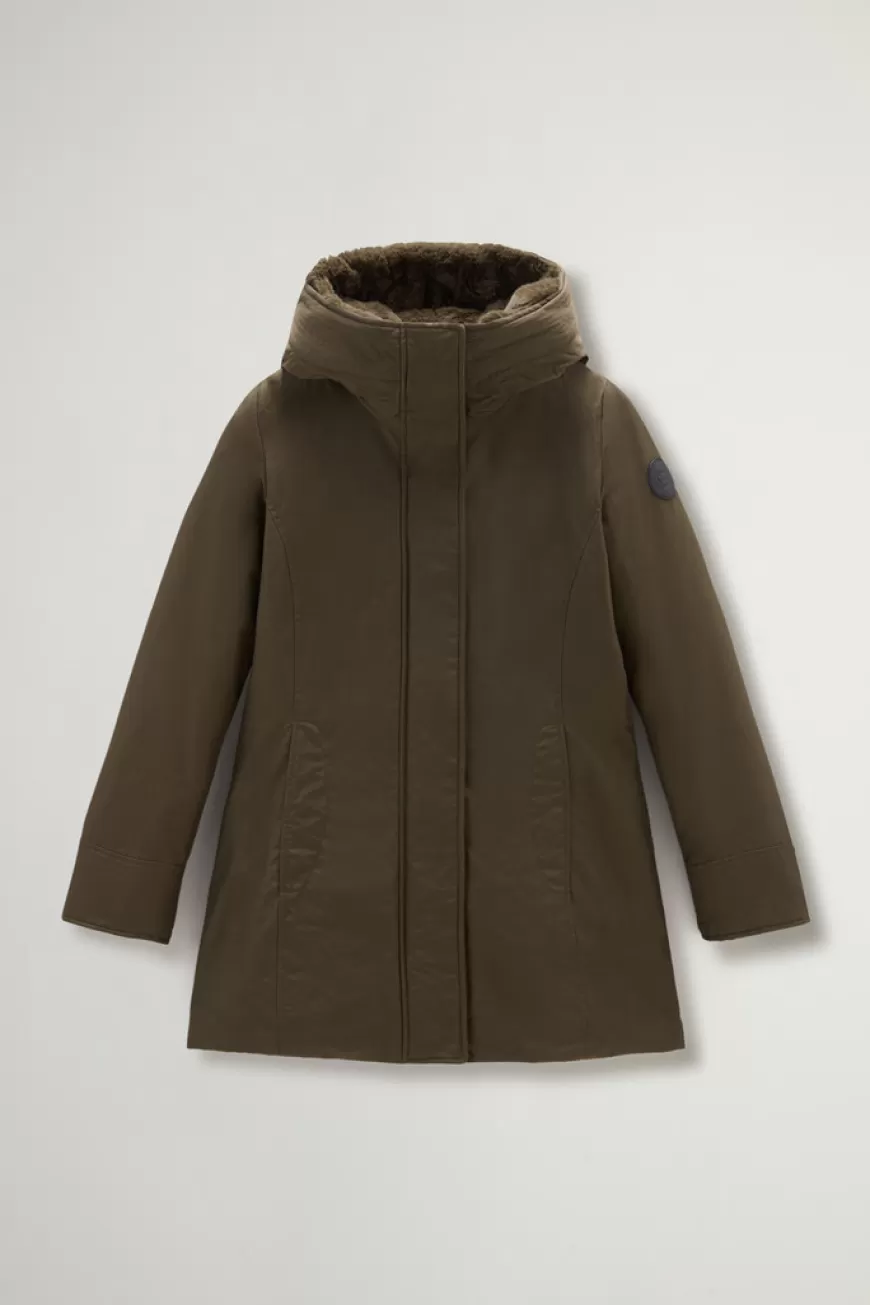 Boulder Parka mit Kapuze und abnehmbarem Pelzimitat-Besatz aus Ramar Cloth>Woolrich Cheap