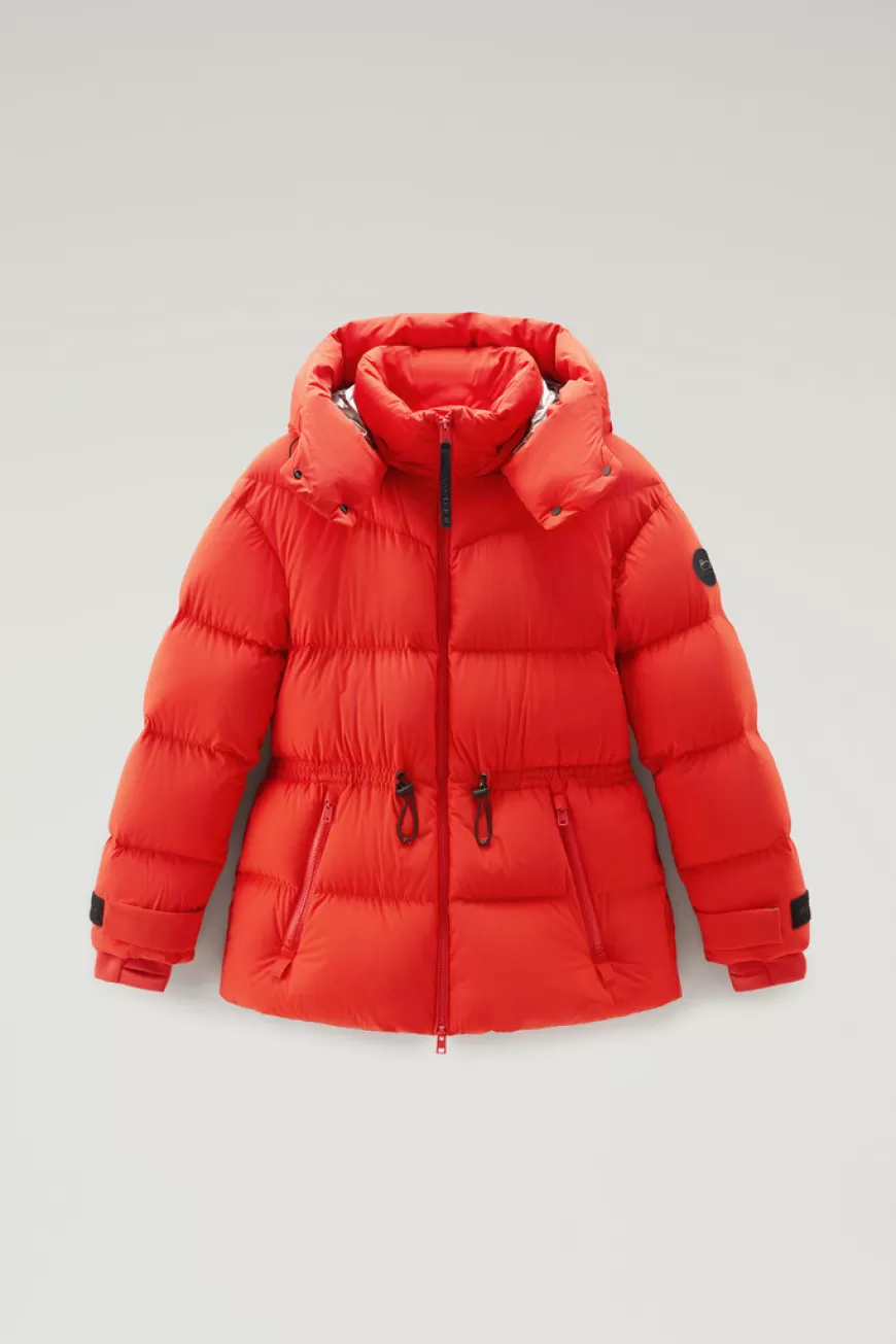 Daunenjacke mit abnehmbarer Kapuze aus Stretch-Nylon>Woolrich New