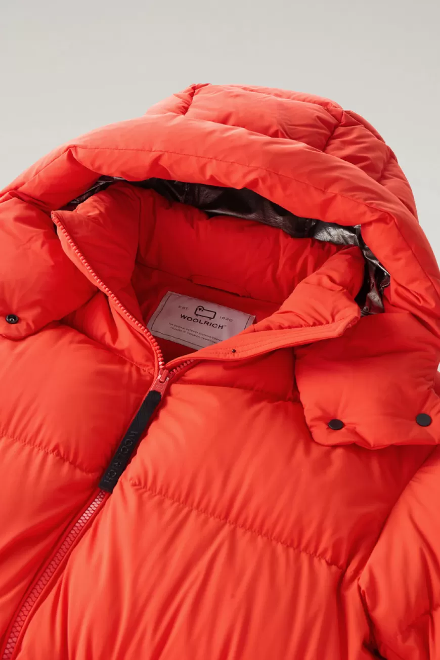 Daunenjacke mit abnehmbarer Kapuze aus Stretch-Nylon>Woolrich New