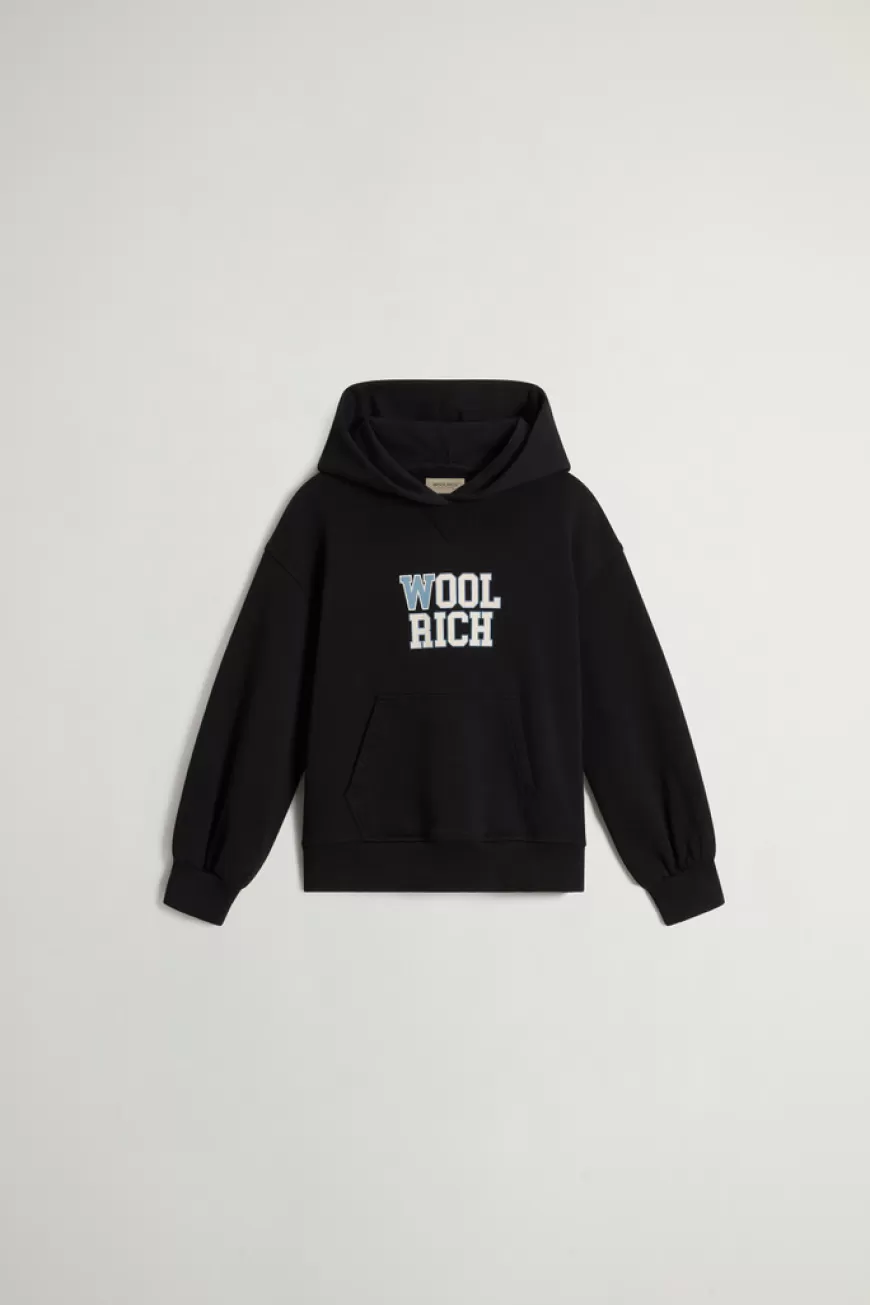 Kapuzenpullover aus reiner Baumwolle für Mädchen mit Puffärmeln>Woolrich Clearance