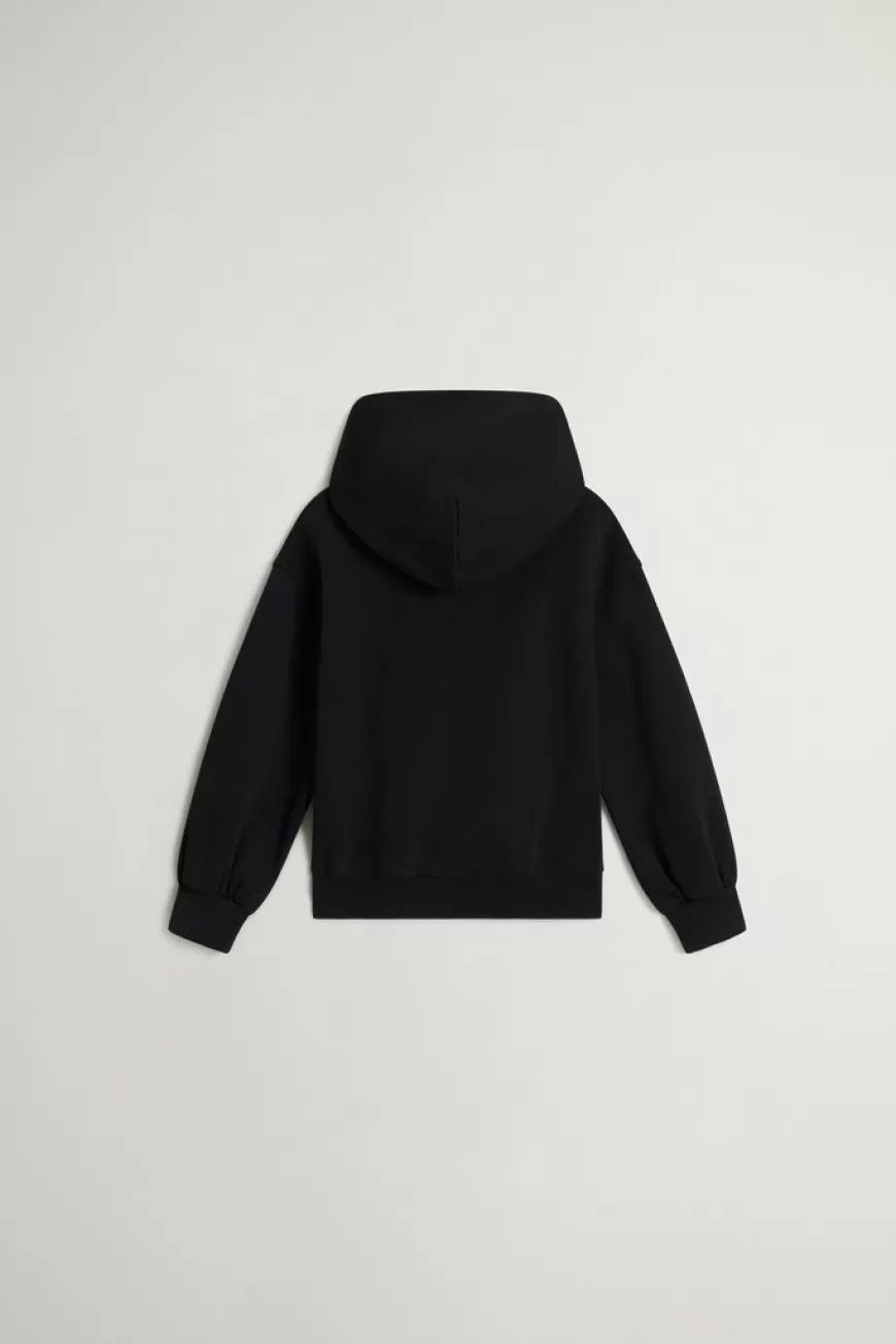 Kapuzenpullover aus reiner Baumwolle für Mädchen mit Puffärmeln>Woolrich Clearance