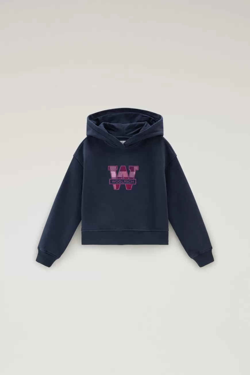 Kapuzenpullover aus reiner Baumwolle mit aufgesticktem Logo für Mädchen>Woolrich Clearance
