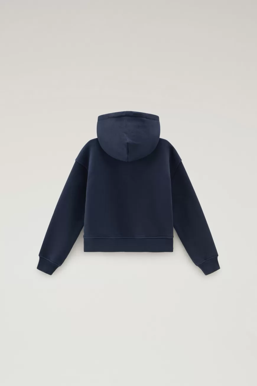 Kapuzenpullover aus reiner Baumwolle mit aufgesticktem Logo für Mädchen>Woolrich Clearance