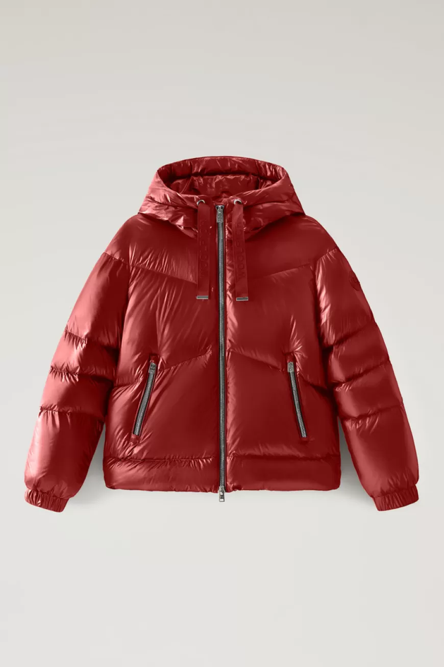 Kurze Aliquippa Daunenjacke aus glänzendem Nylon>Woolrich Outlet