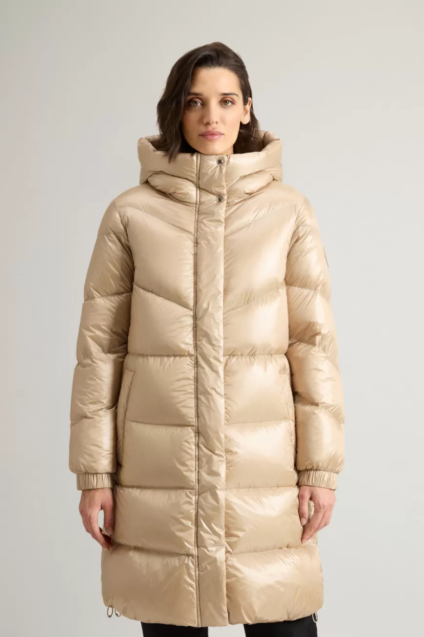 Lange Aliquippa Daunenjacke aus glänzendem Nylon>Woolrich Store