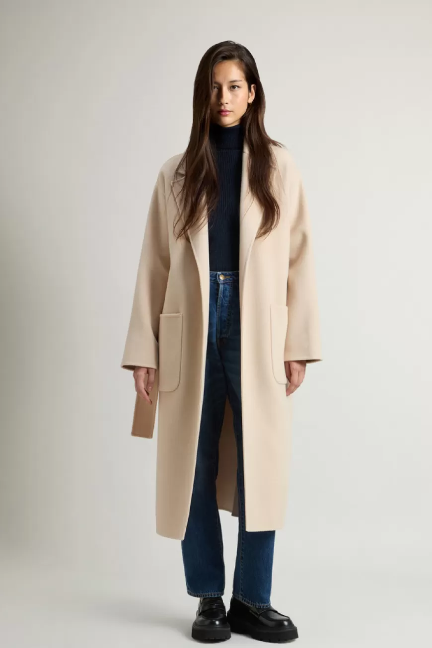 Langer Mantel aus reiner Schurwolle mit Gürtel>Woolrich Outlet