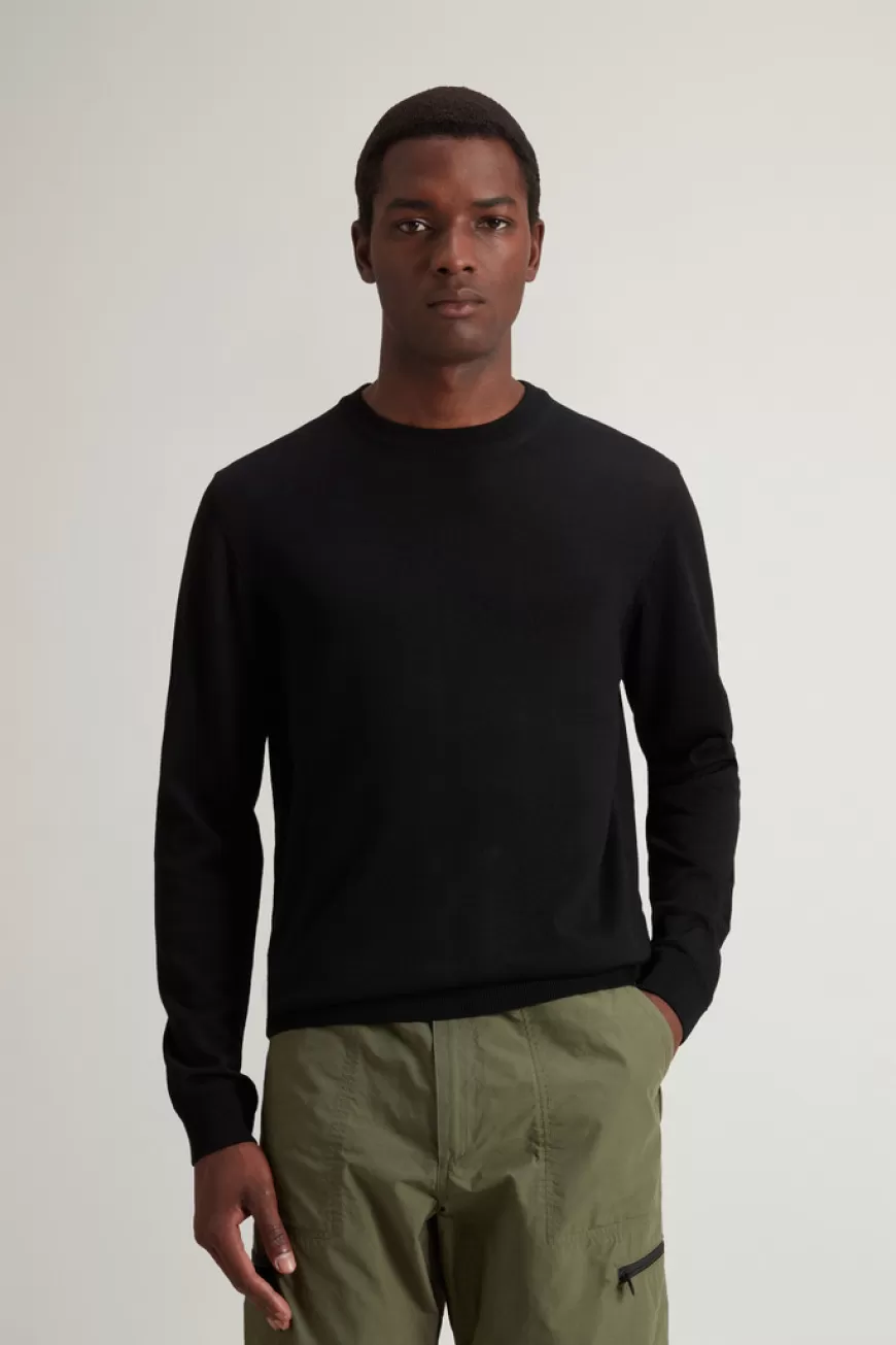 Pullover mit Rundhalsausschnitt aus reiner Merino-Schurwolle>Woolrich Shop