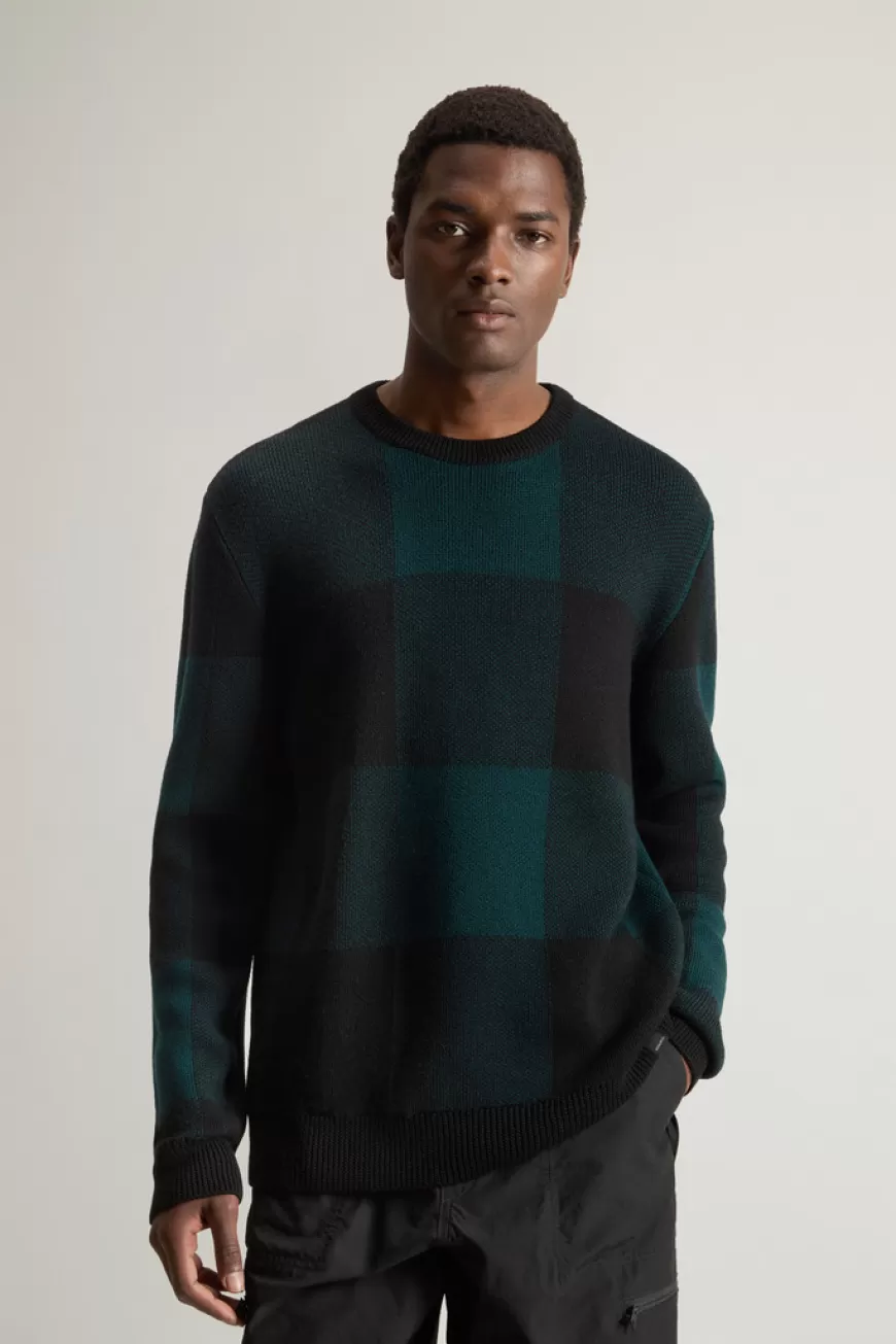 Pullover mit Rundhalsausschnitt aus reiner Merino-Schurwolle mit Karomuster>Woolrich Best Sale