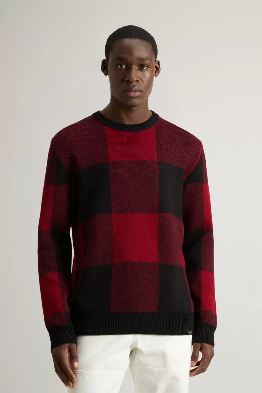 Pullover mit Rundhalsausschnitt aus reiner Merino-Schurwolle mit Karomuster>Woolrich New