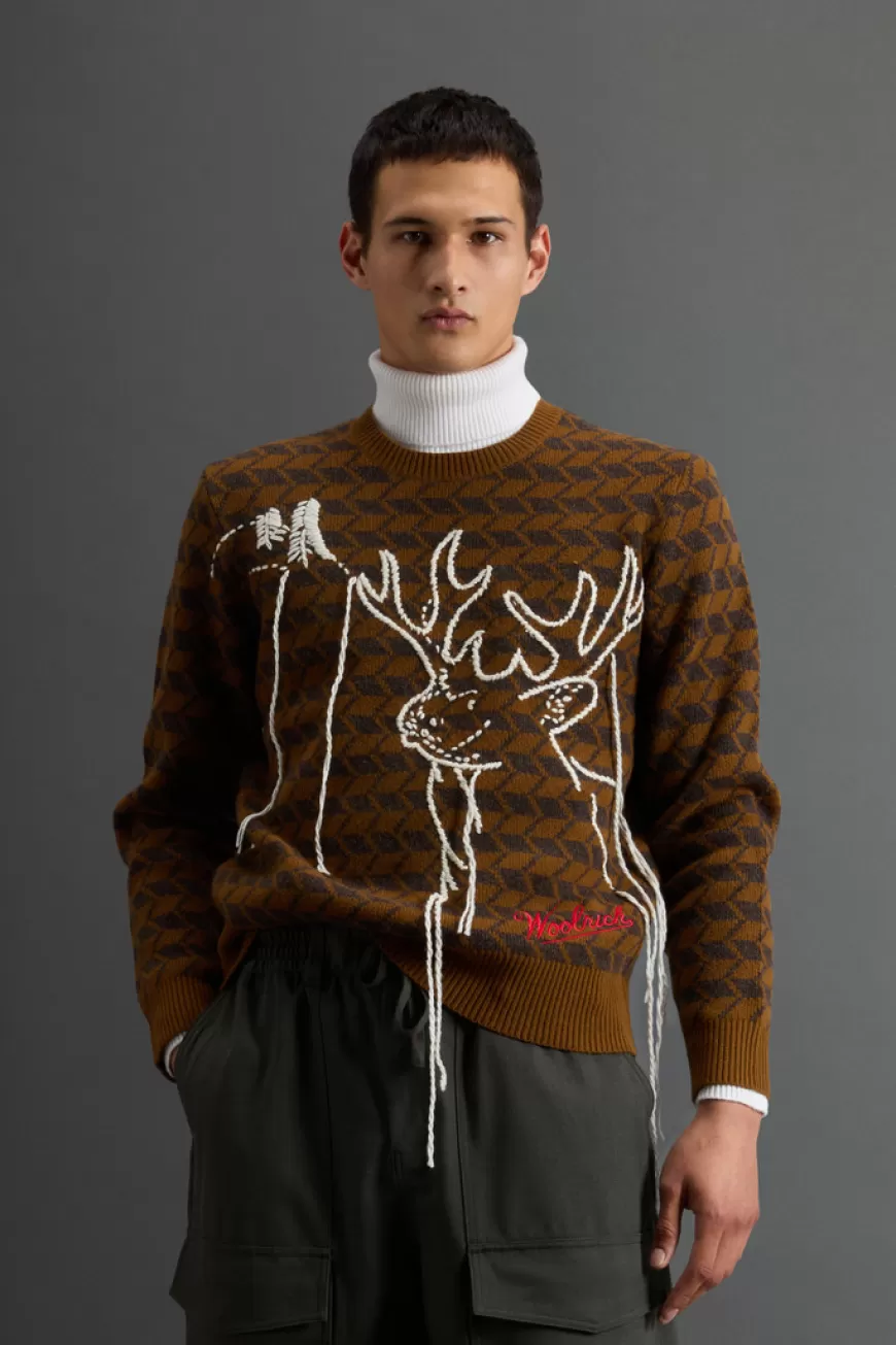 Rundhals-Pullover aus reiner Merinowolle mit Stickerei by Todd Snyder>Woolrich Fashion