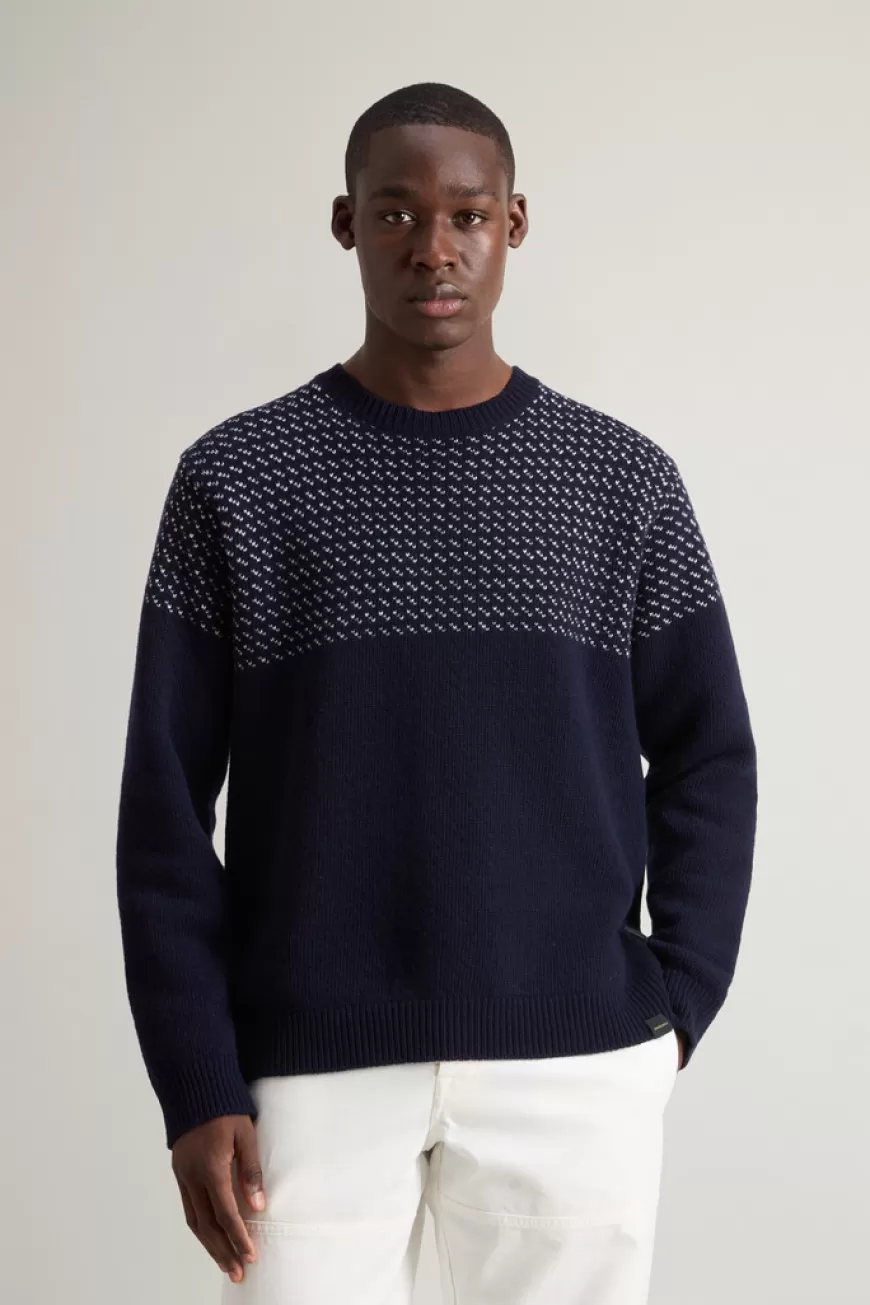 Rundhals-Pullover aus reiner Wolle mit Stickerei>Woolrich Outlet