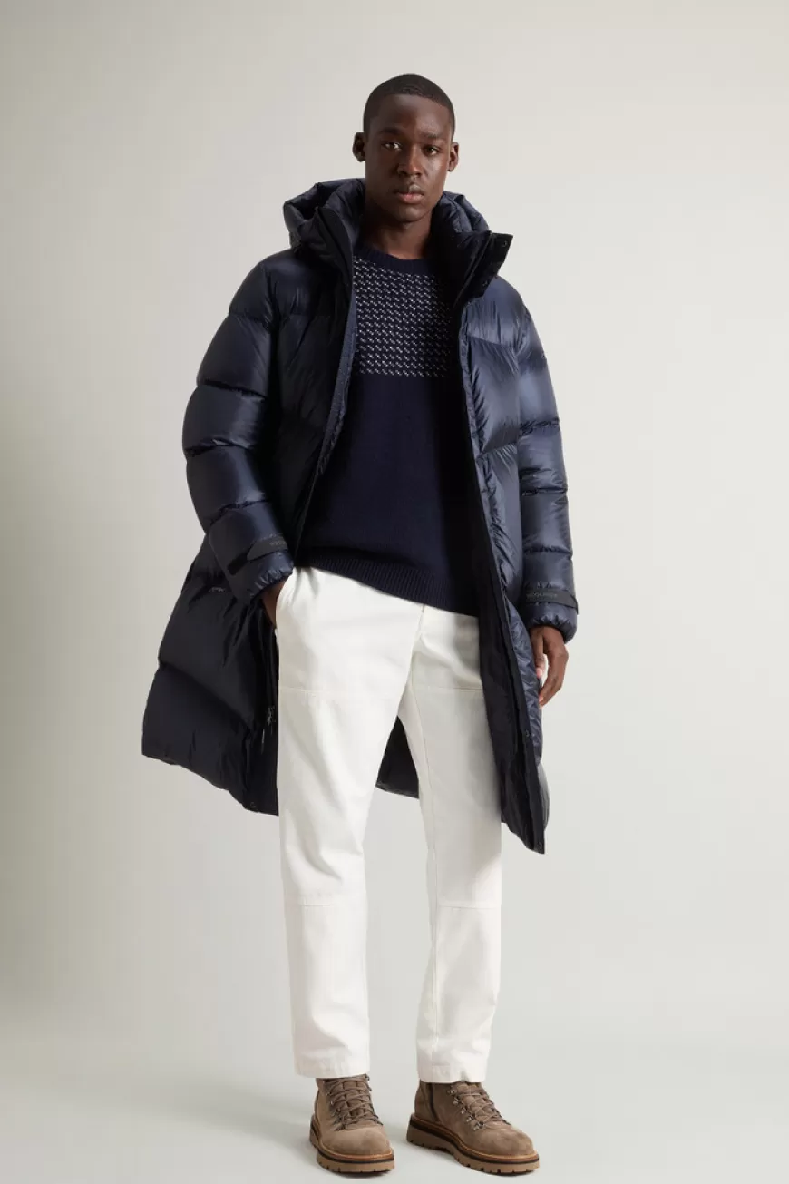 Rundhals-Pullover aus reiner Wolle mit Stickerei>Woolrich Outlet