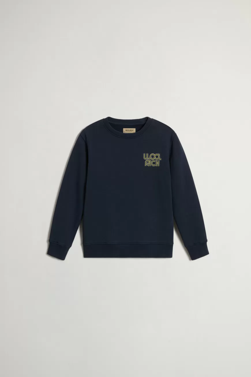 Rundhals-Sweatshirt aus reiner Baumwolle für Jungen mit Logo>Woolrich Hot