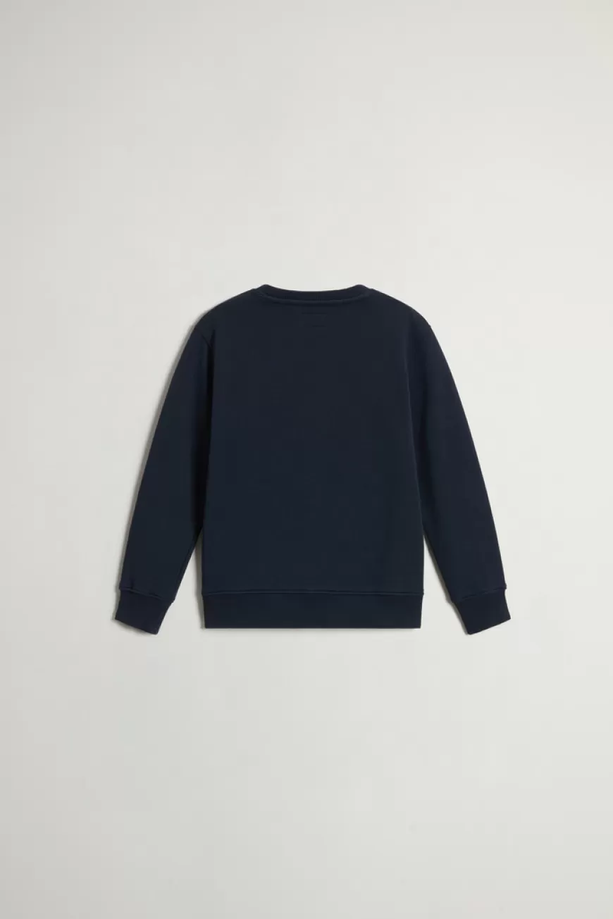 Rundhals-Sweatshirt aus reiner Baumwolle für Jungen mit Logo>Woolrich Hot