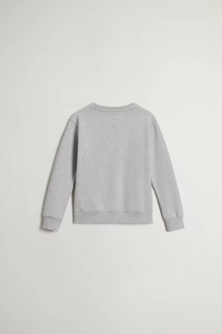 Rundhals-Sweatshirt aus reiner Baumwolle für Jungen mit Logo>Woolrich Shop