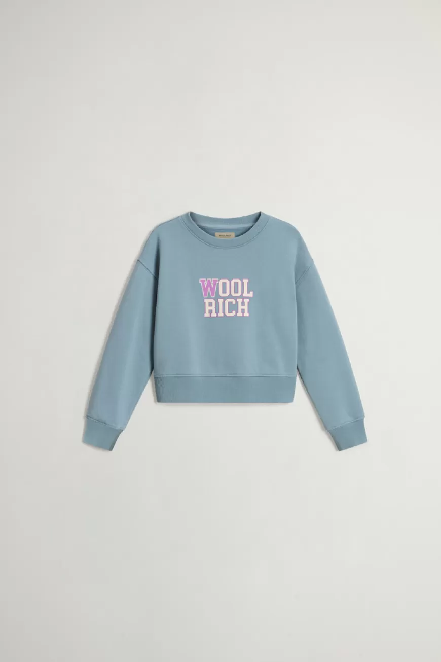 Rundhals-Sweatshirt aus reiner Baumwolle für Mädchen mit Logo>Woolrich Fashion