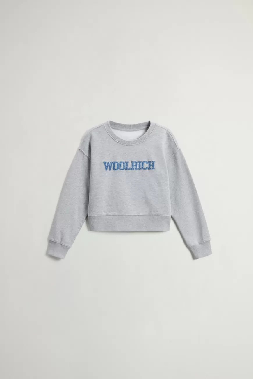 Rundhals-Sweatshirt aus reiner Baumwolle für Mädchen mit Logo>Woolrich Clearance