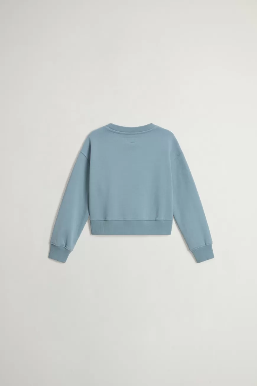Rundhals-Sweatshirt aus reiner Baumwolle für Mädchen mit Logo>Woolrich Fashion