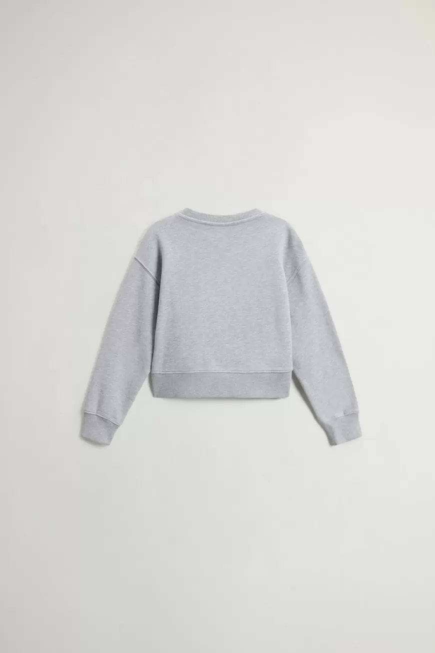 Rundhals-Sweatshirt aus reiner Baumwolle für Mädchen mit Logo>Woolrich Clearance