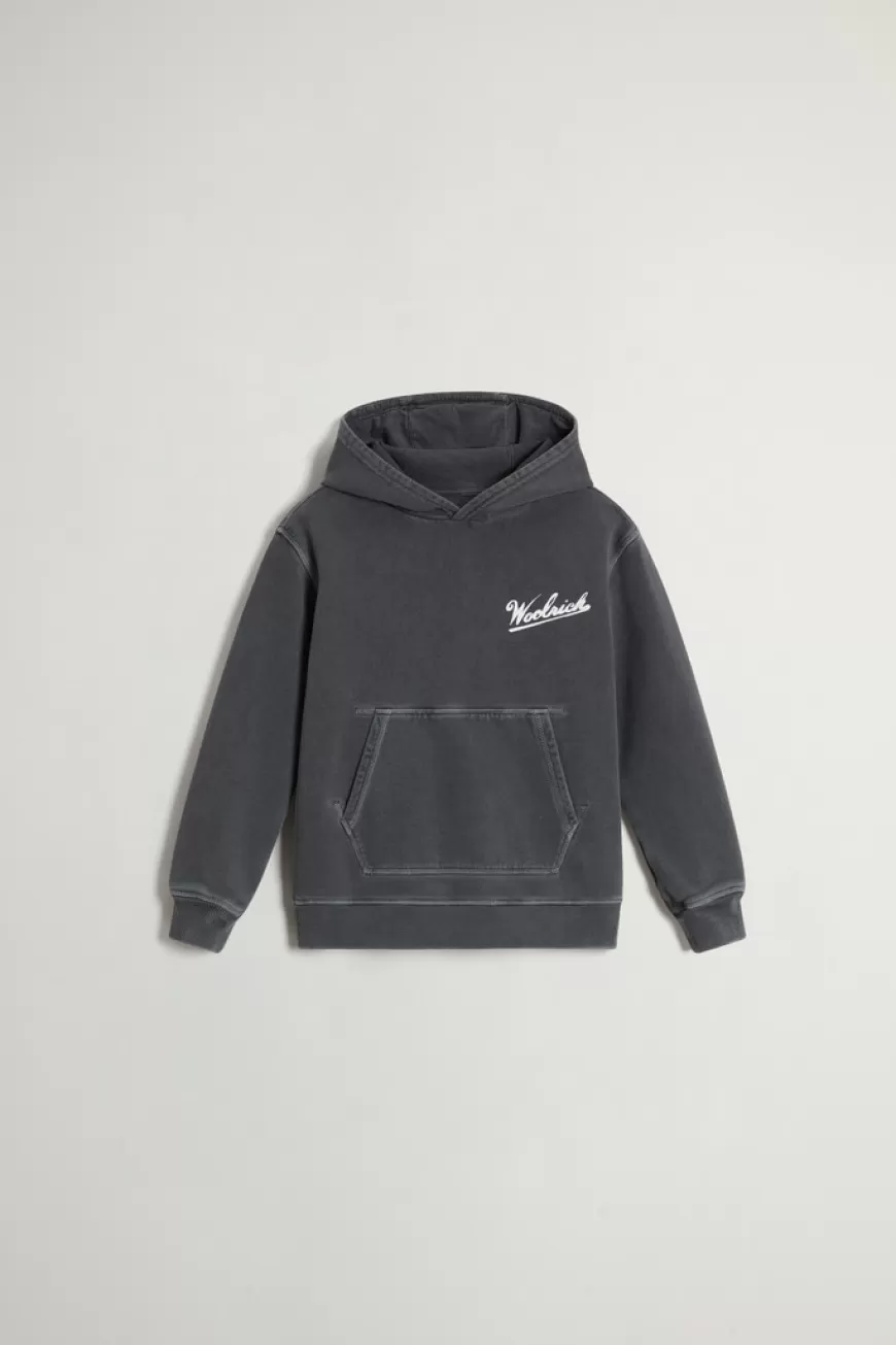 Stückgefärbter Kapuzenpullover aus reiner Baumwolle für Jungen>Woolrich Discount