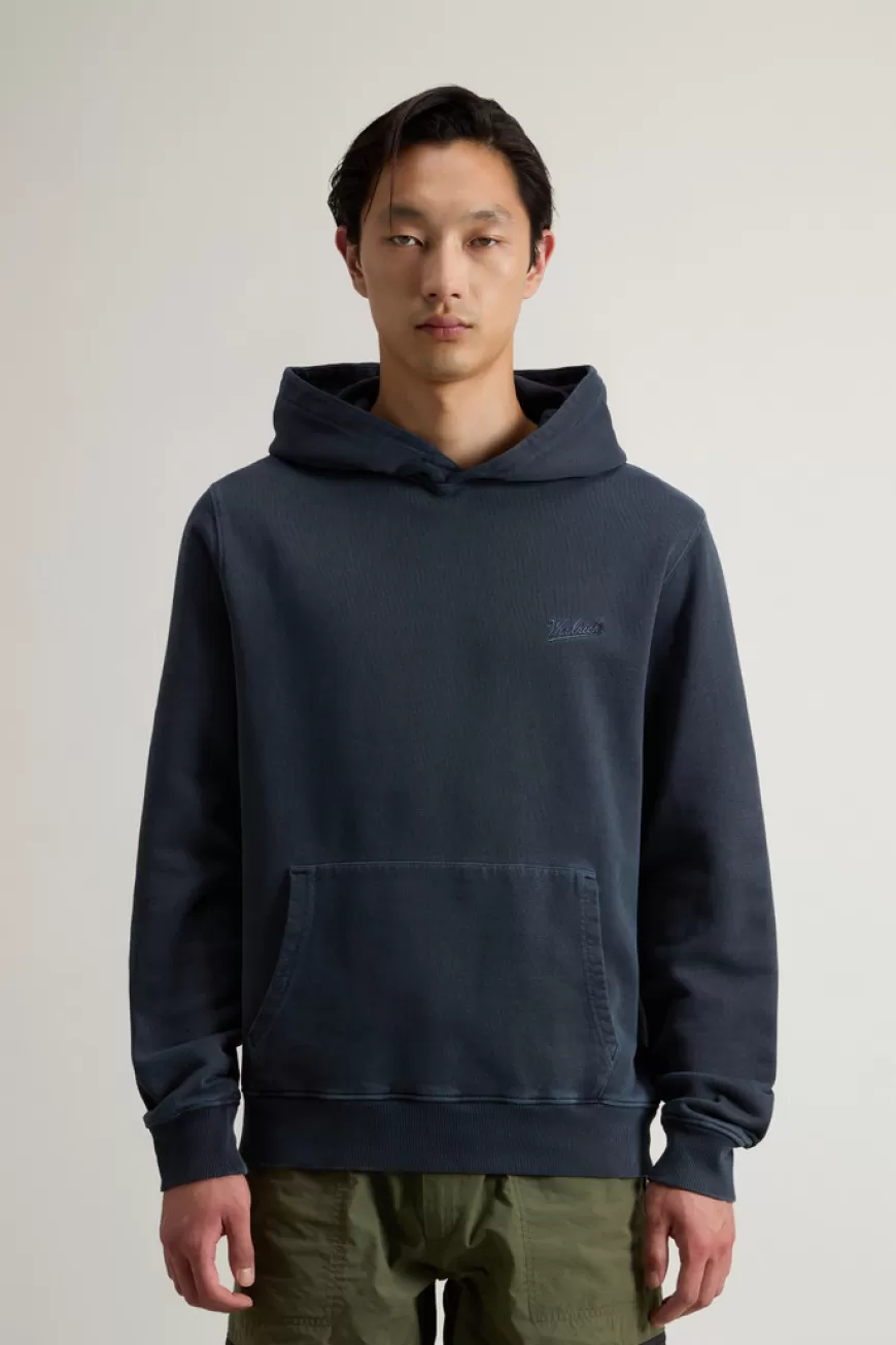 Stückgefärbter Kapuzenpullover aus reiner Baumwolle mit aufgesticktem Logo>Woolrich New