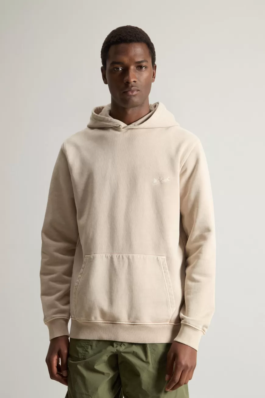 Stückgefärbter Kapuzenpullover aus reiner Baumwolle mit aufgesticktem Logo>Woolrich Outlet