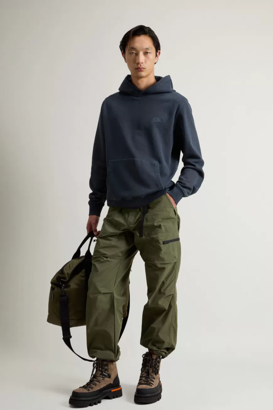 Stückgefärbter Kapuzenpullover aus reiner Baumwolle mit aufgesticktem Logo>Woolrich New