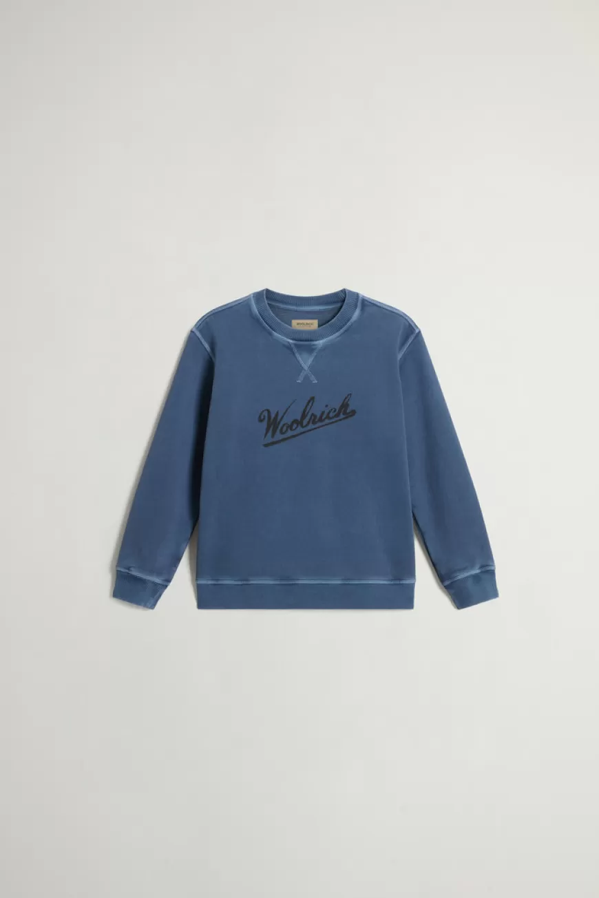 Stückgefärbtes Rundhals-Sweatshirt aus reiner Baumwolle für Jungen mit Logo>Woolrich Cheap
