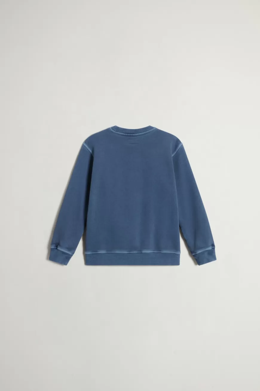 Stückgefärbtes Rundhals-Sweatshirt aus reiner Baumwolle für Jungen mit Logo>Woolrich Cheap