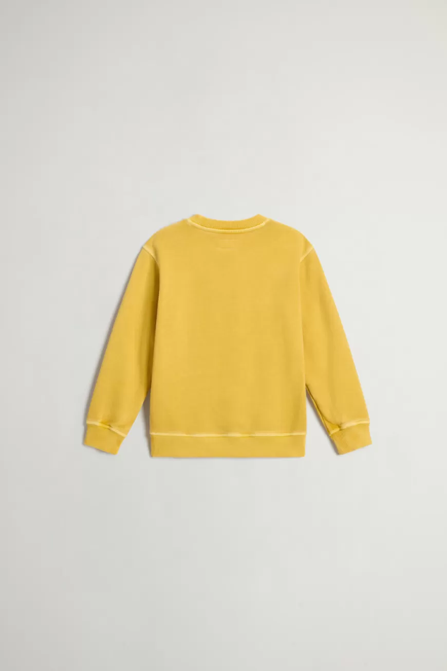 Stückgefärbtes Rundhals-Sweatshirt aus reiner Baumwolle für Jungen mit Logo>Woolrich Flash Sale