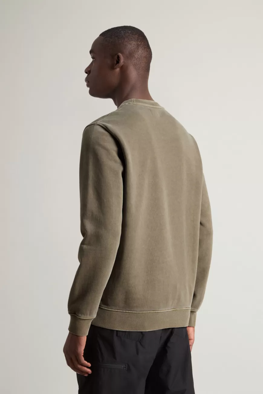 Stückgefärbtes Sweatshirt mit Rundhalsausschnitt aus reiner Baumwolle mit aufgesticktem Logo>Woolrich Best Sale