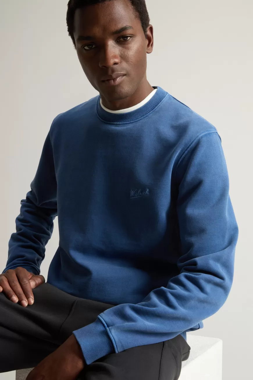 Stückgefärbtes Sweatshirt mit Rundhalsausschnitt aus reiner Baumwolle mit aufgesticktem Logo>Woolrich Outlet