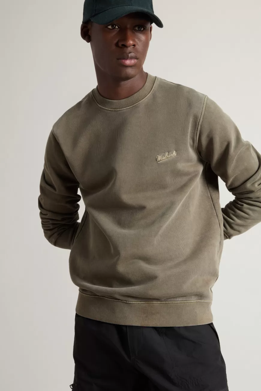Stückgefärbtes Sweatshirt mit Rundhalsausschnitt aus reiner Baumwolle mit aufgesticktem Logo>Woolrich Best Sale