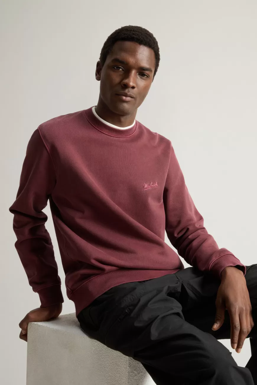 Stückgefärbtes Sweatshirt mit Rundhalsausschnitt aus reiner Baumwolle mit aufgesticktem Logo>Woolrich Sale