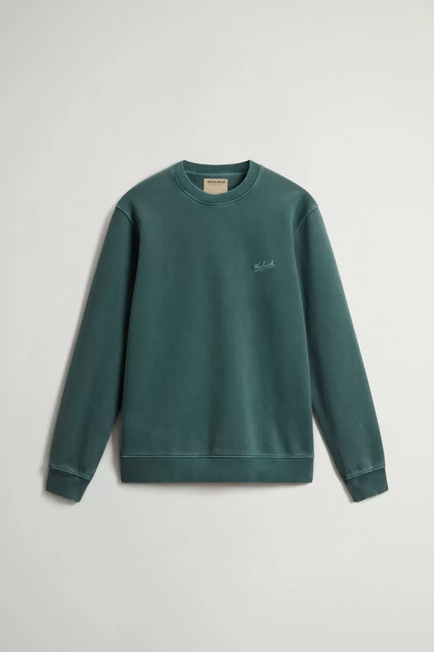 Stückgefärbtes Sweatshirt mit Rundhalsausschnitt aus reiner Baumwolle mit aufgesticktem Logo>Woolrich Store