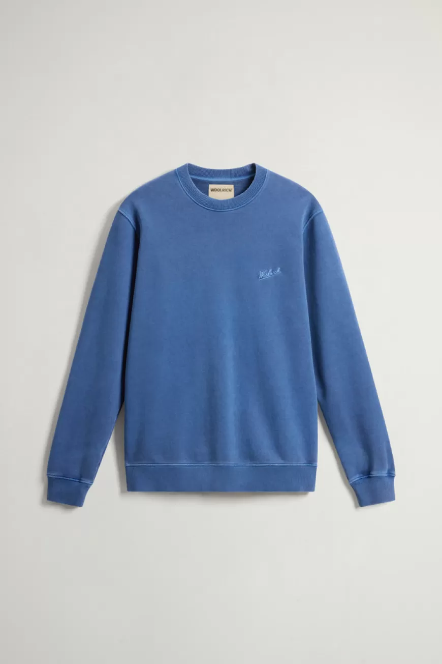 Stückgefärbtes Sweatshirt mit Rundhalsausschnitt aus reiner Baumwolle mit aufgesticktem Logo>Woolrich Outlet