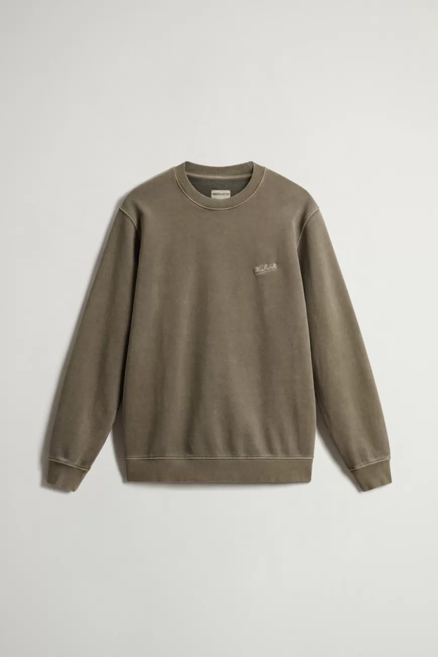Stückgefärbtes Sweatshirt mit Rundhalsausschnitt aus reiner Baumwolle mit aufgesticktem Logo>Woolrich Best Sale