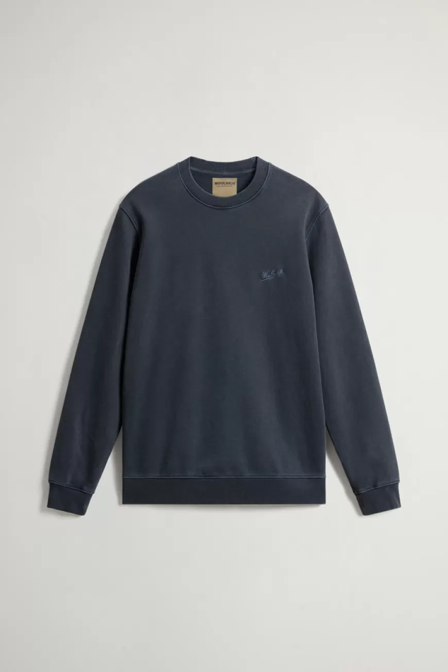 Stückgefärbtes Sweatshirt mit Rundhalsausschnitt aus reiner Baumwolle mit aufgesticktem Logo>Woolrich Shop