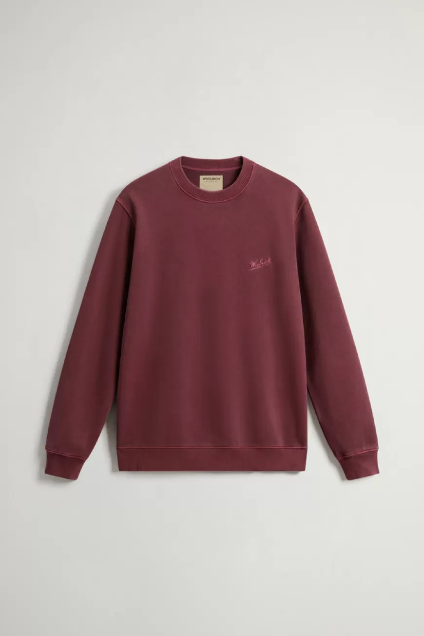 Stückgefärbtes Sweatshirt mit Rundhalsausschnitt aus reiner Baumwolle mit aufgesticktem Logo>Woolrich Sale
