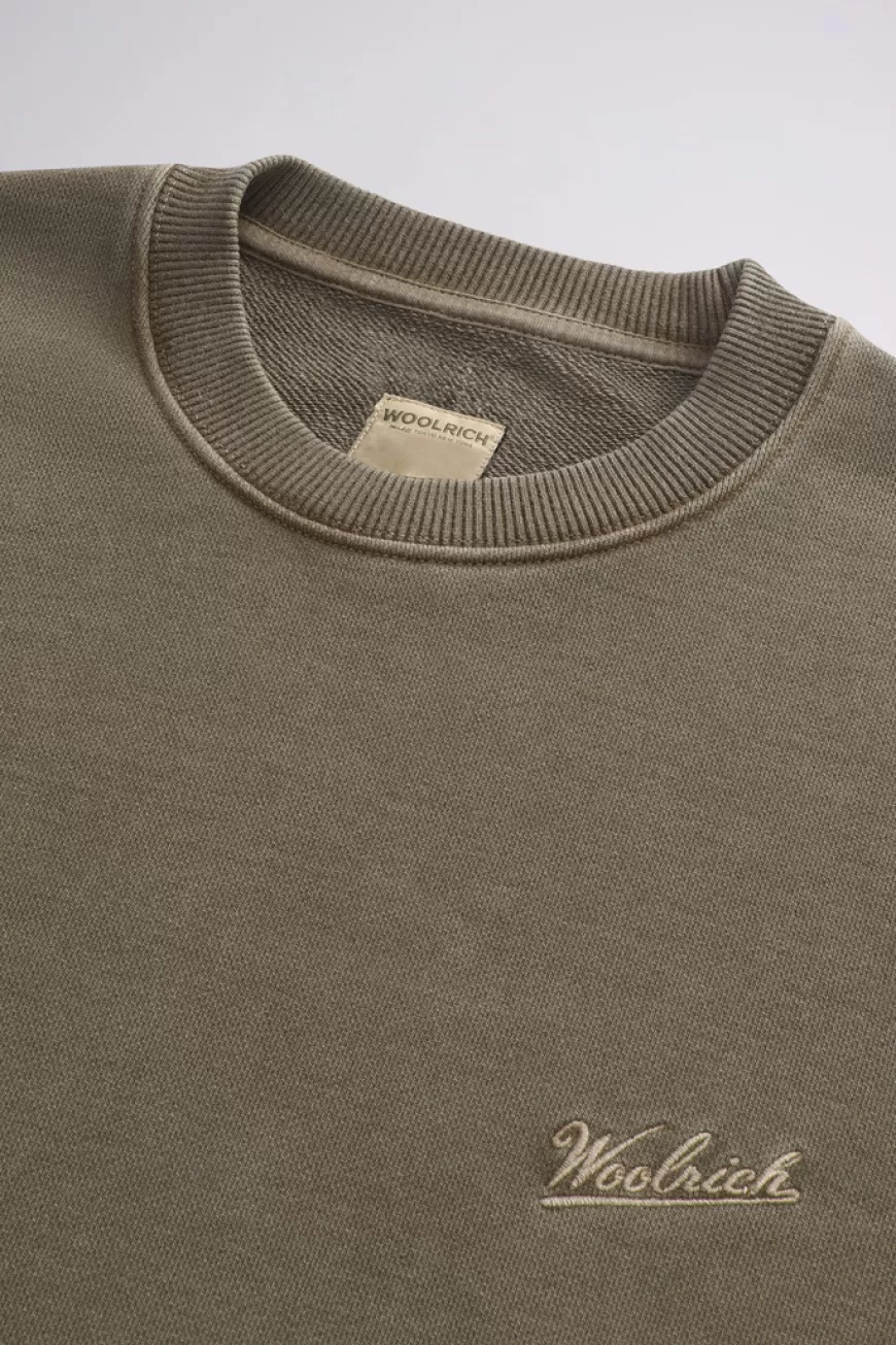 Stückgefärbtes Sweatshirt mit Rundhalsausschnitt aus reiner Baumwolle mit aufgesticktem Logo>Woolrich Best Sale