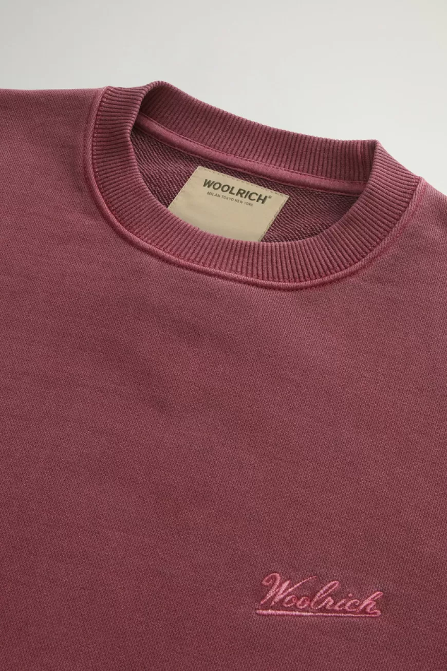 Stückgefärbtes Sweatshirt mit Rundhalsausschnitt aus reiner Baumwolle mit aufgesticktem Logo>Woolrich Sale