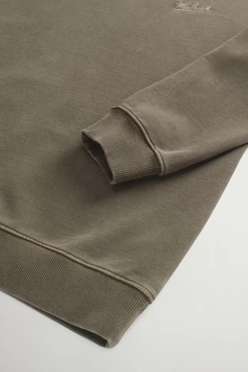 Stückgefärbtes Sweatshirt mit Rundhalsausschnitt aus reiner Baumwolle mit aufgesticktem Logo>Woolrich Best Sale