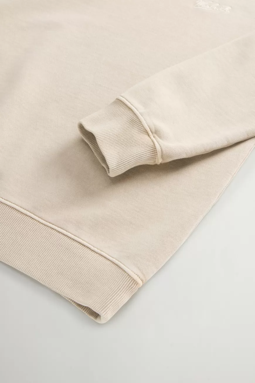 Stückgefärbtes Sweatshirt mit Rundhalsausschnitt aus reiner Baumwolle mit aufgesticktem Logo>Woolrich Fashion