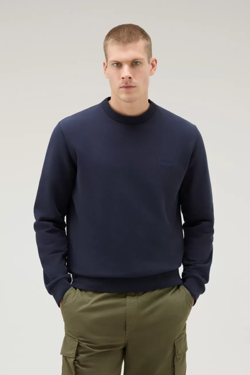 Sweatshirt mit Rundhalsausschnitt aus Baumwoll-Mischgewebe mit gesticktem Logo>Woolrich Discount