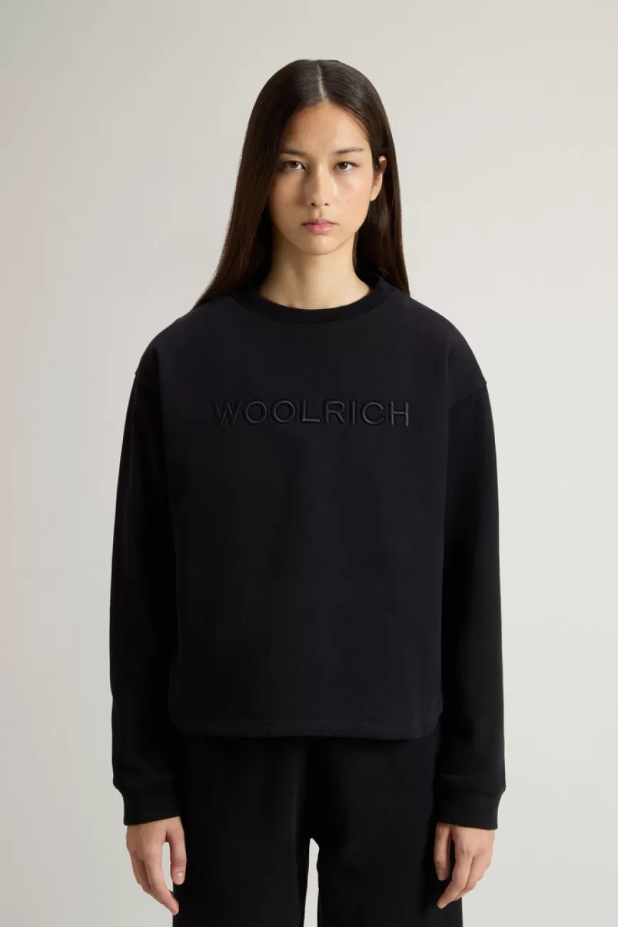 Sweatshirt mit Rundhalsausschnitt aus reiner Baumwolle mit aufgesticktem Schriftzug auf der Brust>Woolrich Best