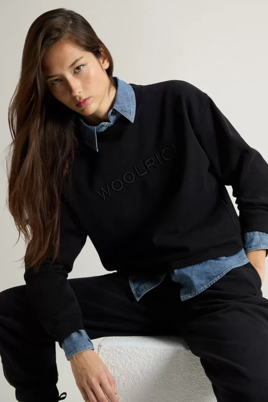 Sweatshirt mit Rundhalsausschnitt aus reiner Baumwolle mit aufgesticktem Schriftzug auf der Brust>Woolrich Best